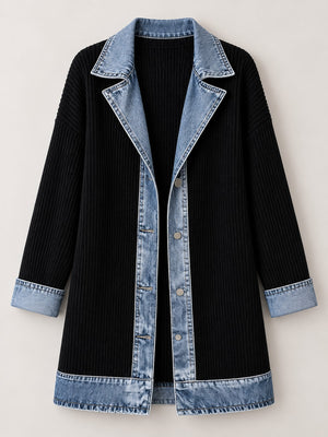 Khaki cardigan with tunic-length and open-front