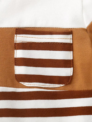 Chocolate Color, Children's Striped T-shirt And Shorts Set in Chocolate Color