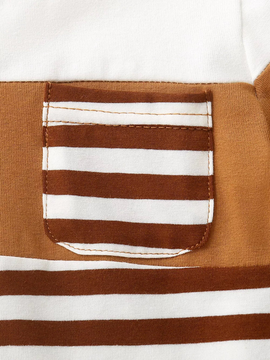 Chocolate Color, Children's Striped T-shirt And Shorts Set in Chocolate Color