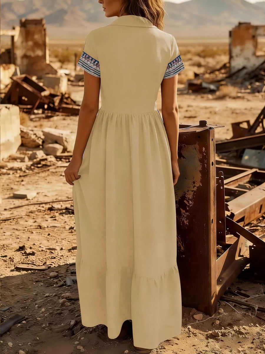 maxi dress in Khaki with buttoned and maxi