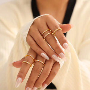 Gold pavé band stacking ring set with clear stones, 18K gold-plated
