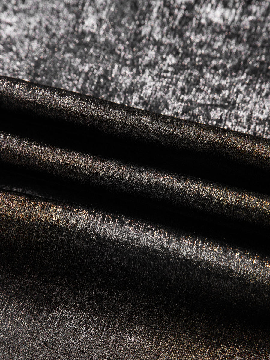 Elegant ruffled neck tank top in silver or gold metallic fabric with a textured sheen.