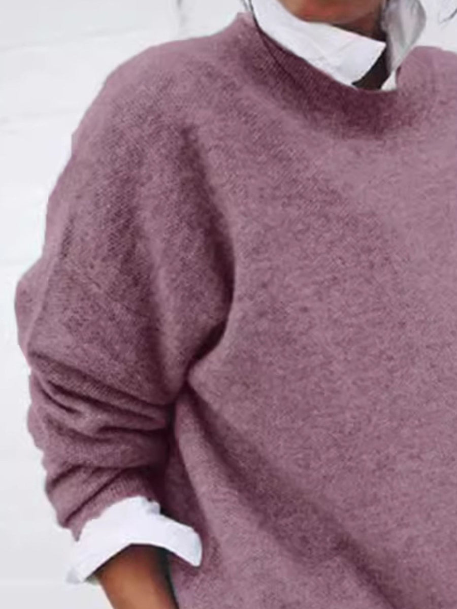 Taupe relaxed pullover sweater with round neck