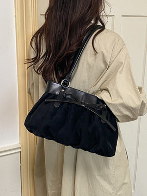 Suede Imported Size &amp shoulder bag in Black with structured silhouette