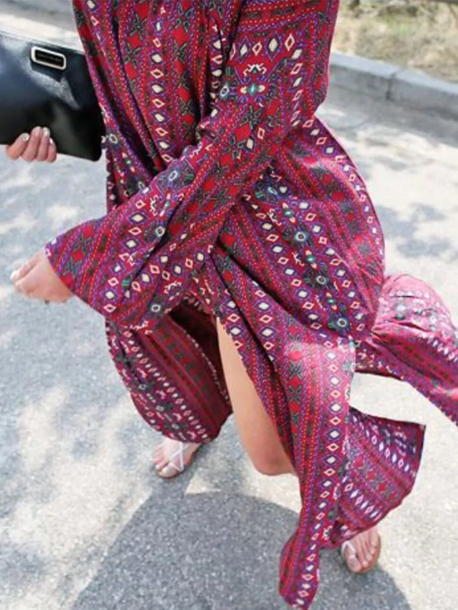 Bohemian Print Midi Dress With Side Slits option 5