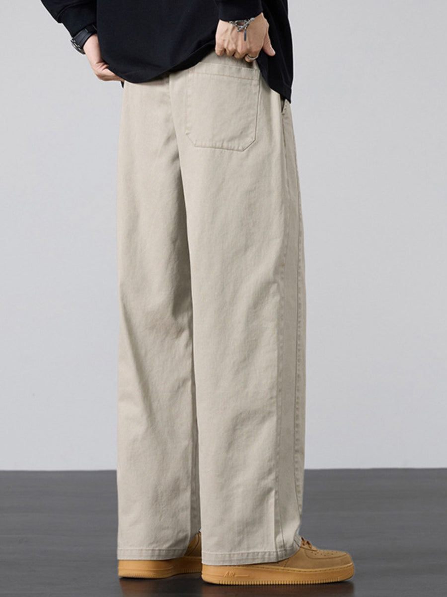 Men's Plus Size Pocketed Drawstring Wide Leg Pants in Khaki