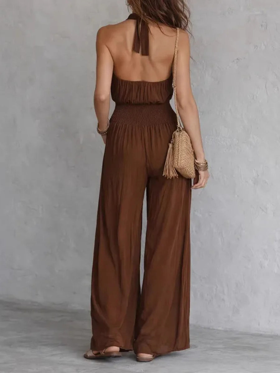 Brown jumpsuit with full-length and pullover