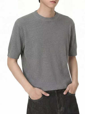 Men's Ribbed Knit Short Sleeve T-shirt in White with ribbed