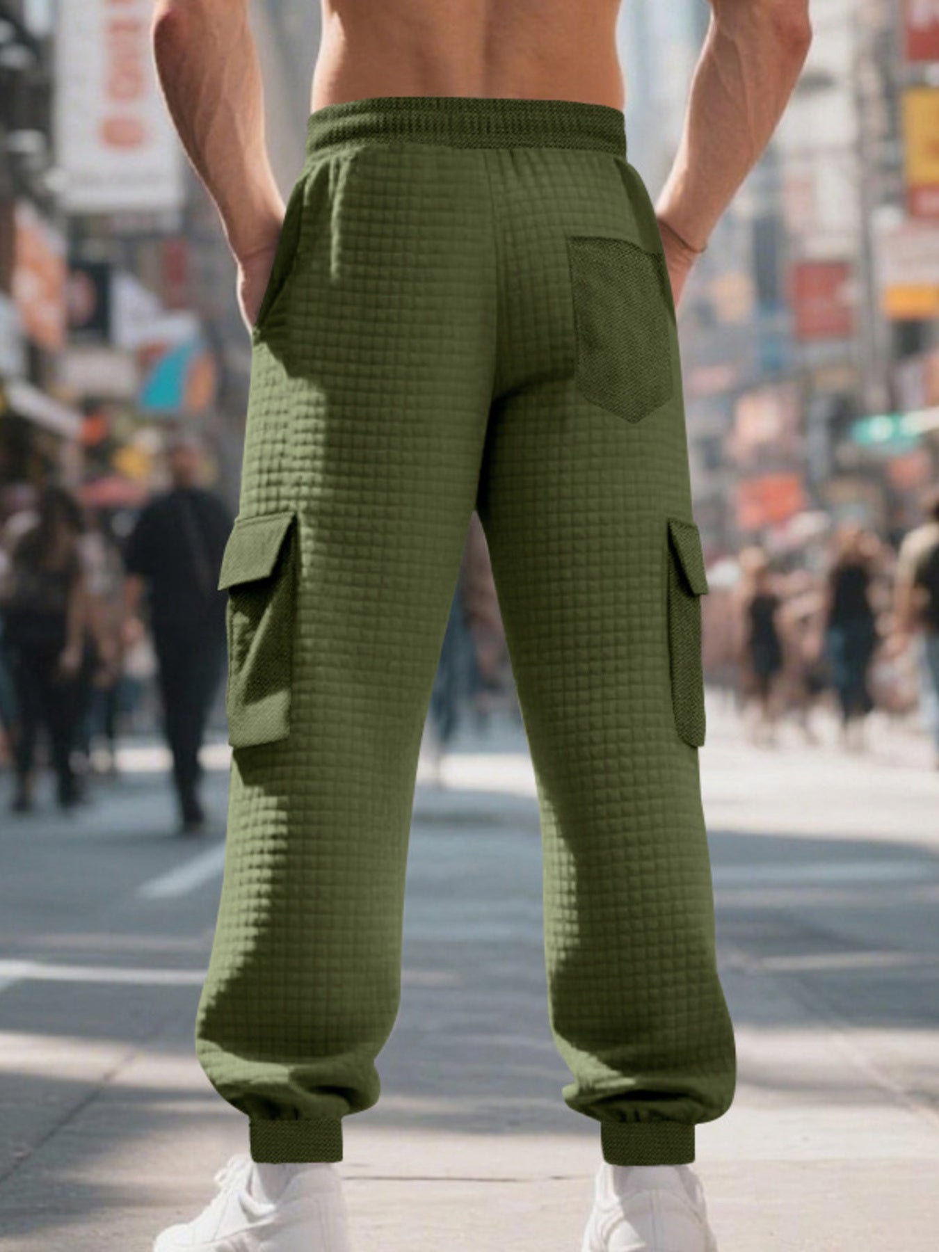 Light Gray Men's Textured Cargo Joggers Plus Size
