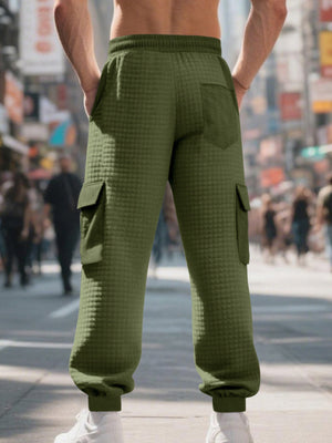 Light Gray Men's Textured Cargo Joggers Plus Size