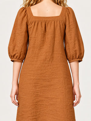 Square Neck Puff Sleeve Mini Dress in Light Blue with seam detail
