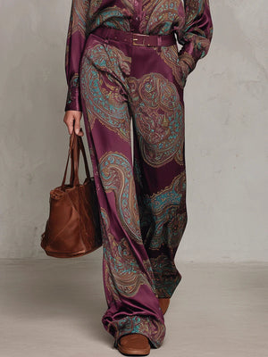 matching set in burgundy with paisley and long sleeves
