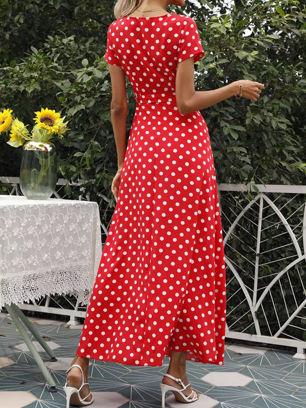 100% polyester Care instructions: Machine wash cold wrap dress in Red with A-line silhouette