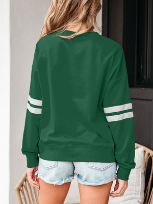 red sweatshirt with ribbed cuffs and long sleeve