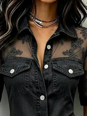romantic blouse in Dark Gray with collared