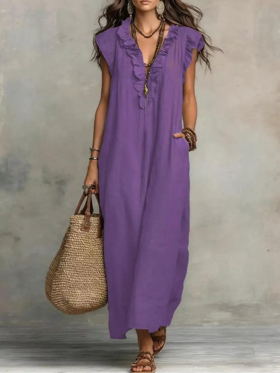 Ruffled V-neck Maxi Dress, view 12