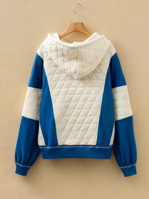 Ivory with Quilted Fleece Color Block Oversize Hoodie in Ivory