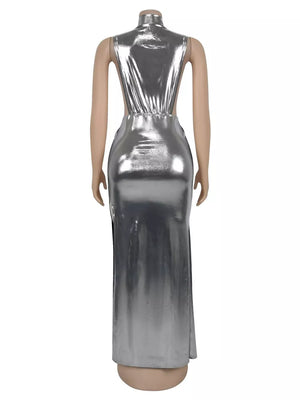 glam maxi dress in Blue with mock neck