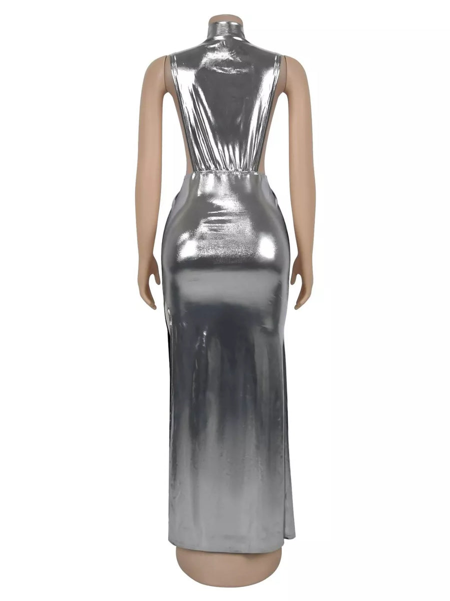 glam maxi dress in Blue with mock neck