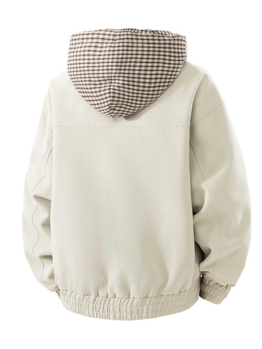 Apricot bomber jacket with hip-length and zip-front