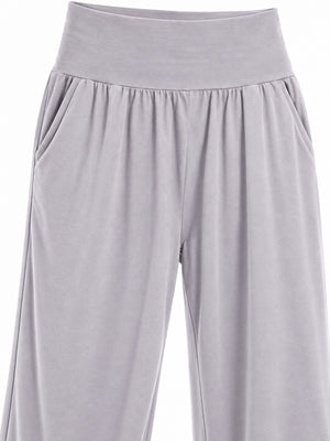 Polyester and spandex blend wide-leg pants in Navy with relaxed silhouette