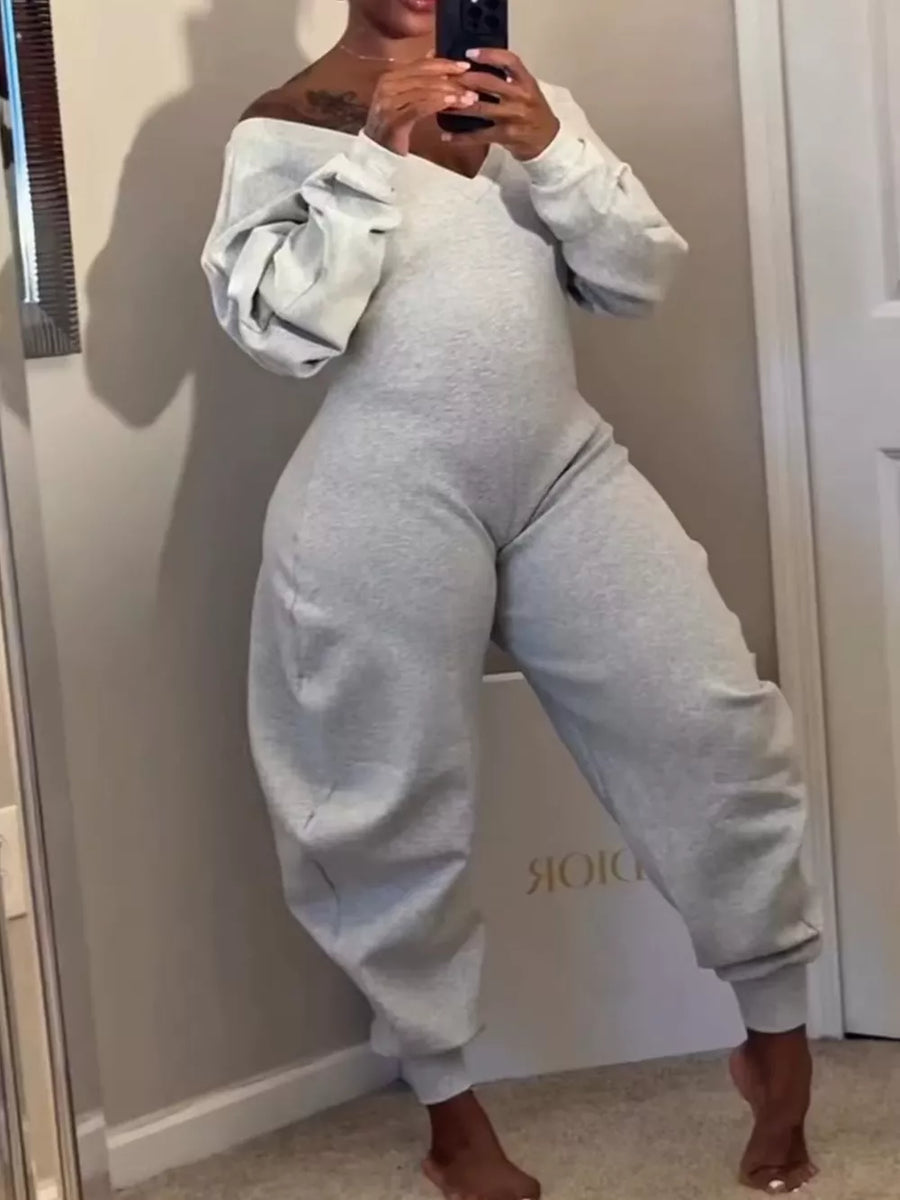 Light Gray jumpsuit with full-length and pullover