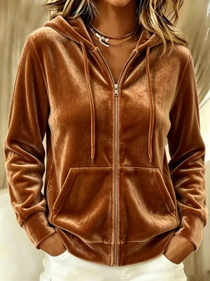 Camel zip hoodie with pocketed and long sleeve