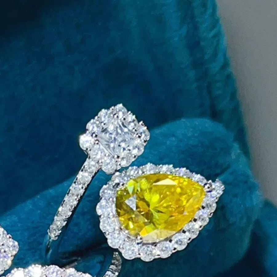 2 Carat Moissanite 925 Sterling Silver Bypass Ring in Yellow with moissanite stone