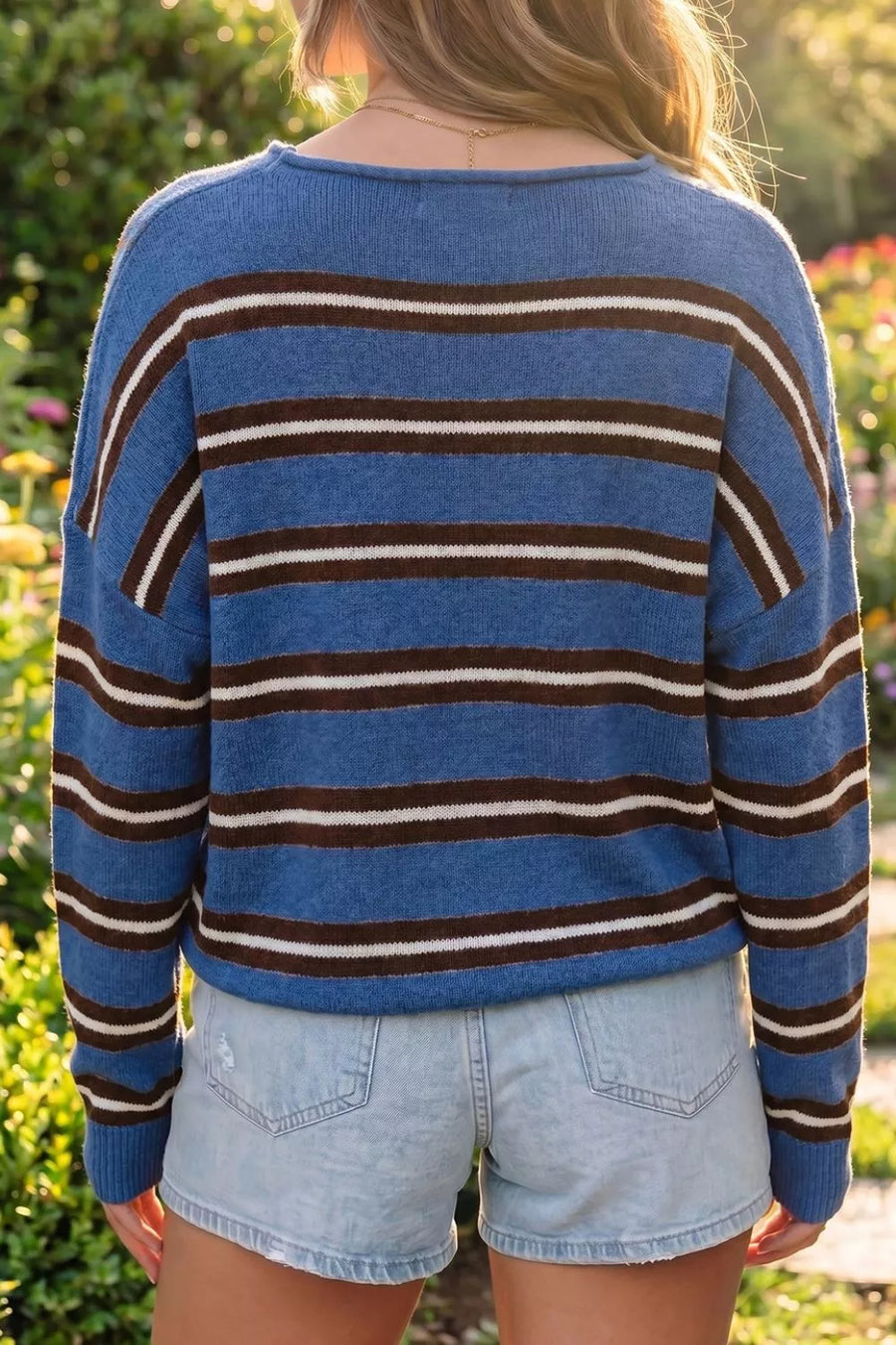 Striped Drop Shoulder Button Cardigan option 8