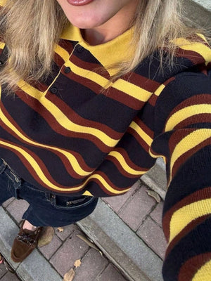 pullover sweater in black with striped and buttoned