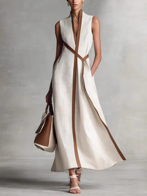 maxi dress in cream featuring belted and A-line fit