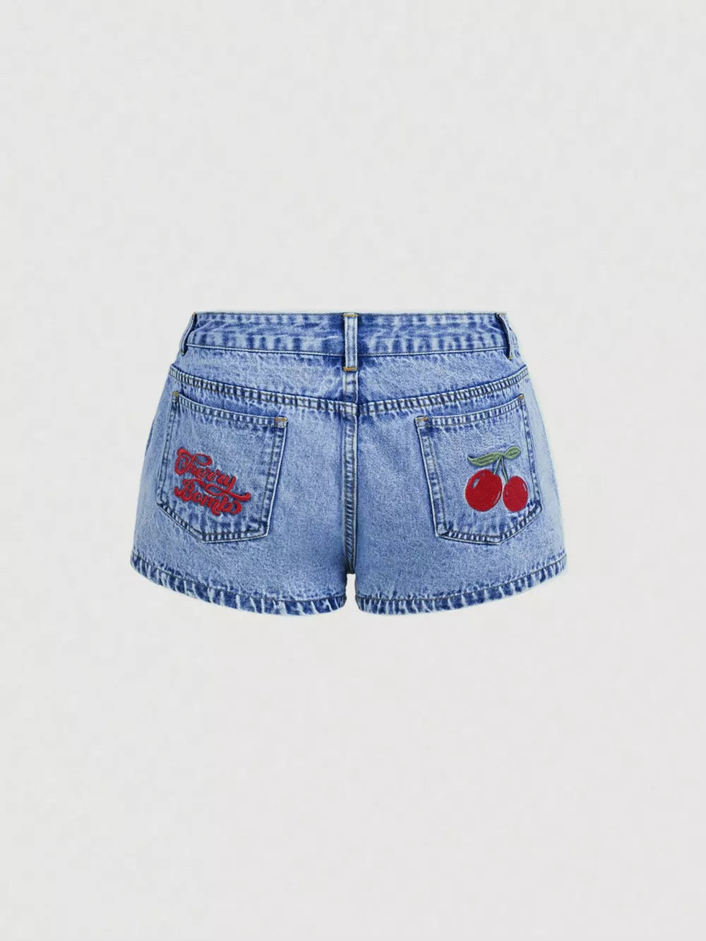 denim shorts in Blue with embroidered and pocketed