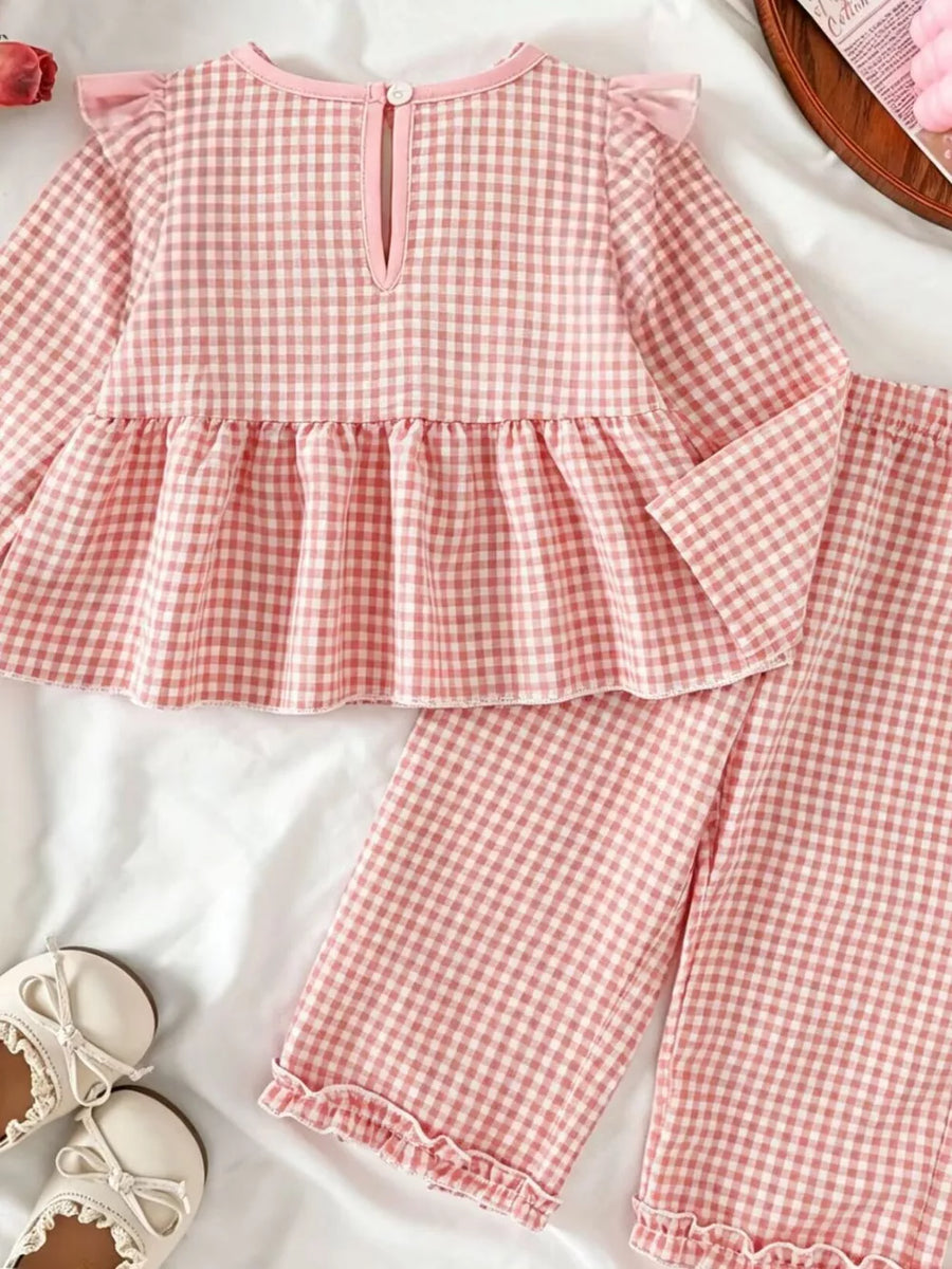 Children's Ruffled Plaid Top And Pants Set option 6