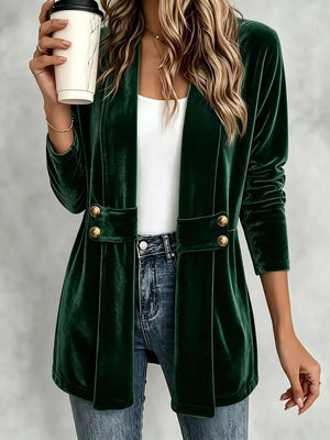 Elegant Velvet Open-front Cardigan in Camel