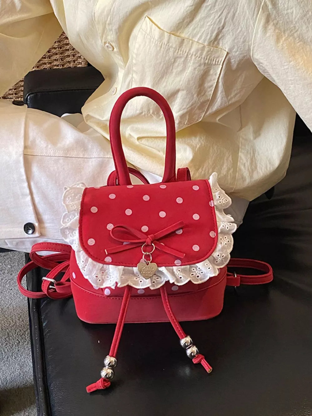 Red backpack with mini and flap