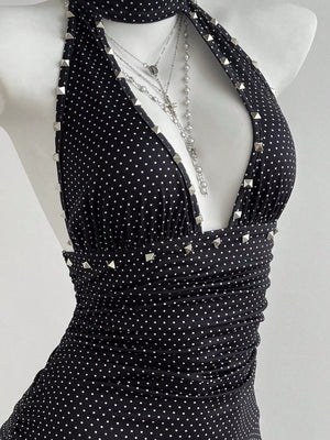 Polka Dot Cutout Front Halter Mini Dress option 5