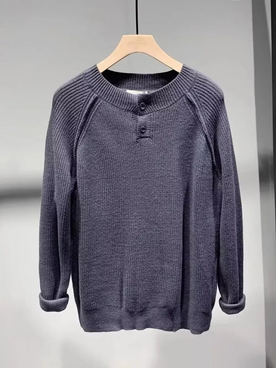Black Men's Plus Size Ribbed Raglan Sleeve Knit Top