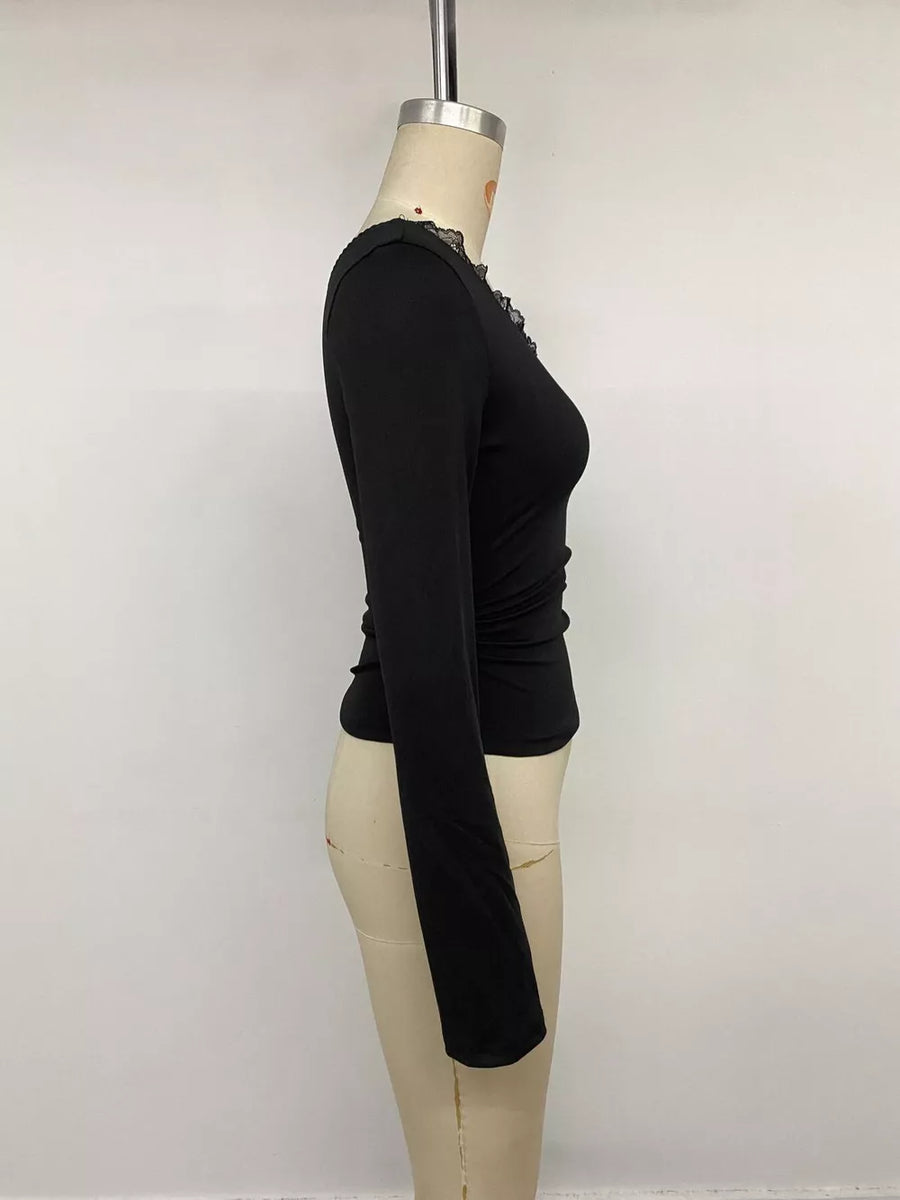 one-shoulder top in Black with one-shoulder and long sleeve