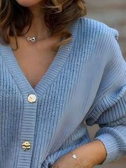 Full Size V-neck Button-up Cardigan Plus Size in Brown