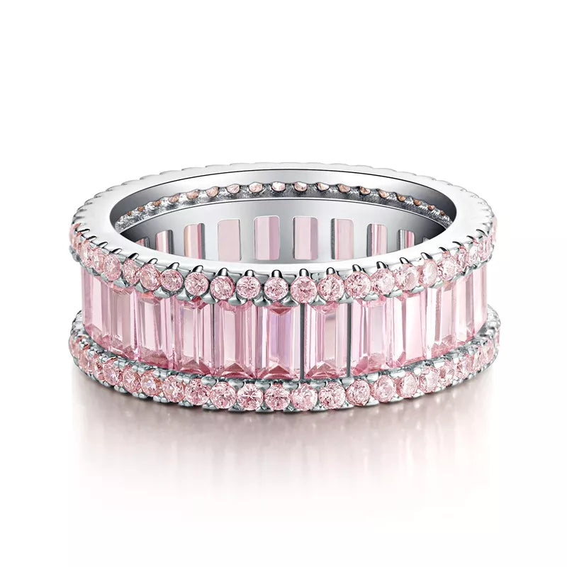 925 sterling silver, Zircon Care instructions: Avoid wearing during exercise, as ring in clear with band silhouette