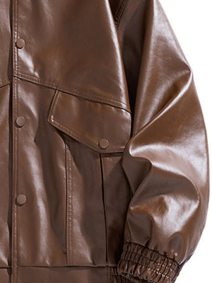 Coffee bomber jacket with buttoned and long sleeve