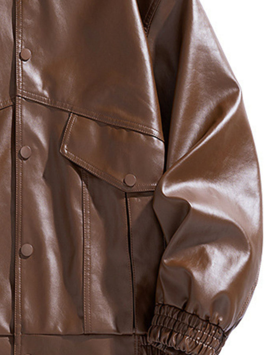 Coffee bomber jacket with buttoned and long sleeve