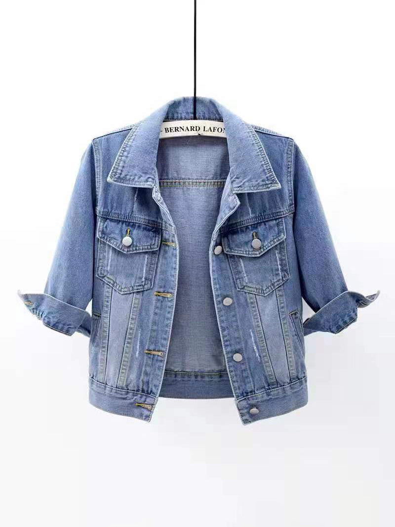 classic denim jacket in Light Blue with collared