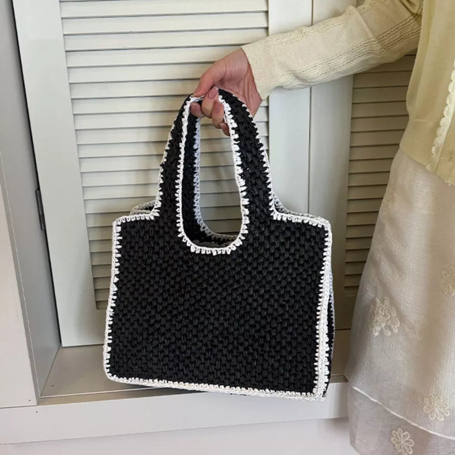 Brown Woven Straw Handbag