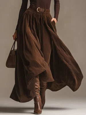 Brown two-piece set featuring belted and ribbed