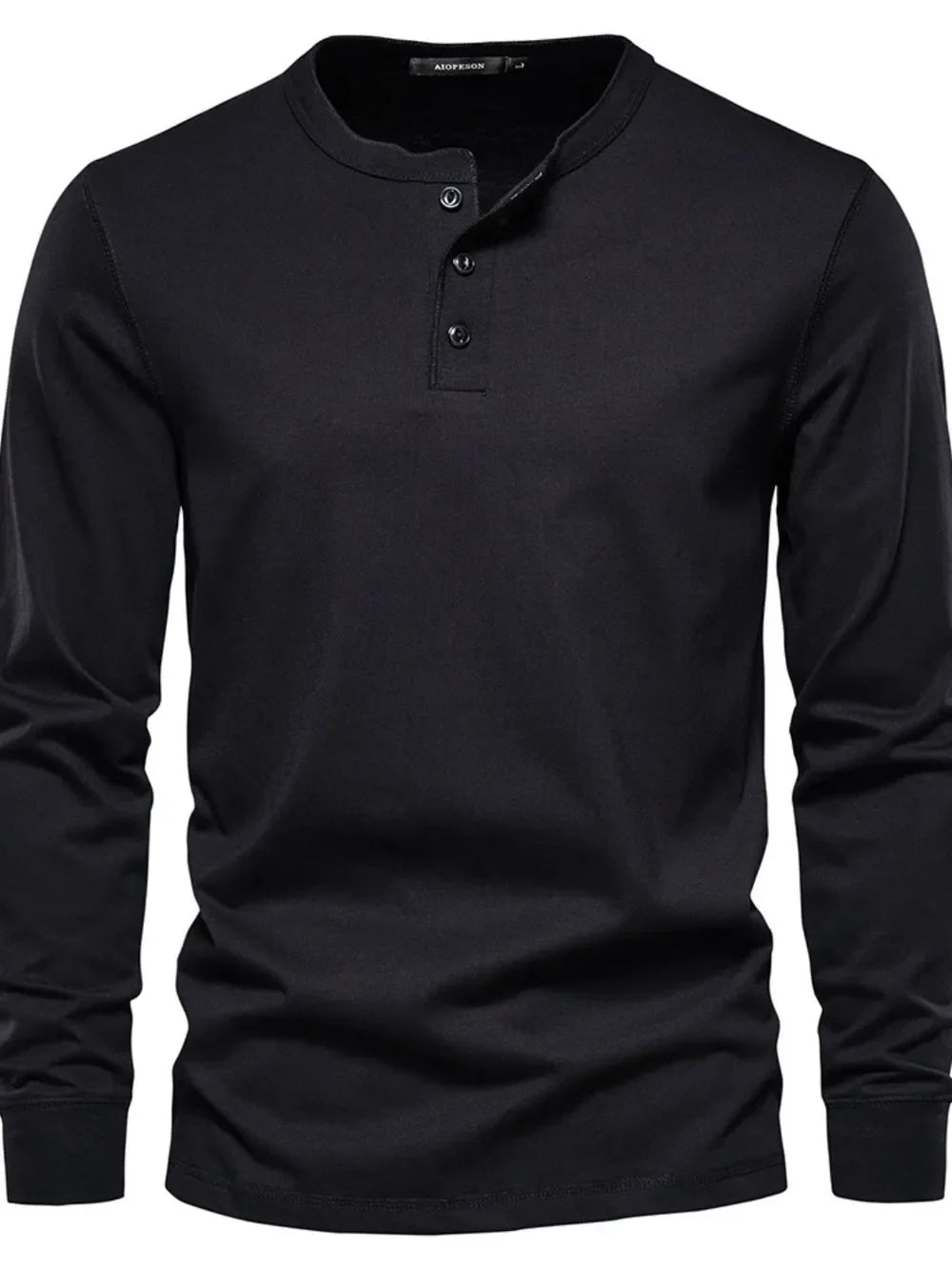 Black long sleeve henley knit t-shirt with button placket