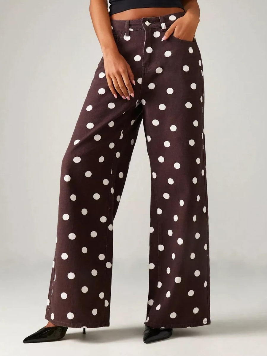 wide-leg jeans in chocolate brown featuring pocketed and wide-leg fit