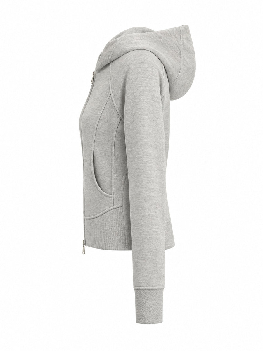 Light Gray zip hoodie with cropped and zip-front