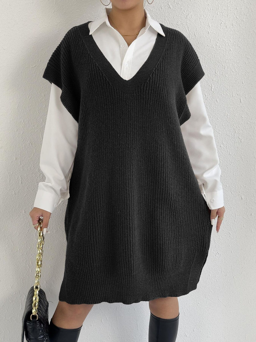100% polyester Care instructions: Machine wash cold sweater vest in brown with oversized silhouette