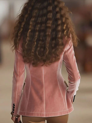tan blazer featuring buttoned and leopard-print